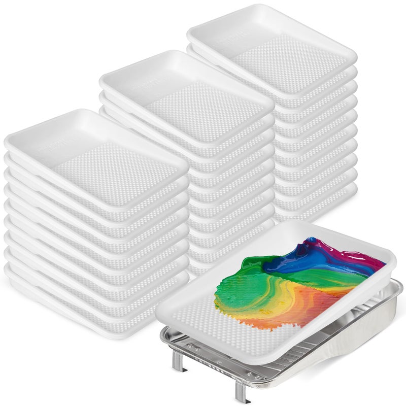 Unvert Paint Tray Liner Set Includes 9" Reusable Metal Paint Trays & 30 Pack of 9 inch White Plastic Paint Tray Liners, Paint Roller Tray, Paint Pan Set for Household or Construction Use - Image 1